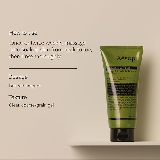 Aesop Geranium Leaf Exfoliating Body Scrub | Smooth, Soft, Hydrated Skin | 6.2 oz / 180mL-Velvo Beauty