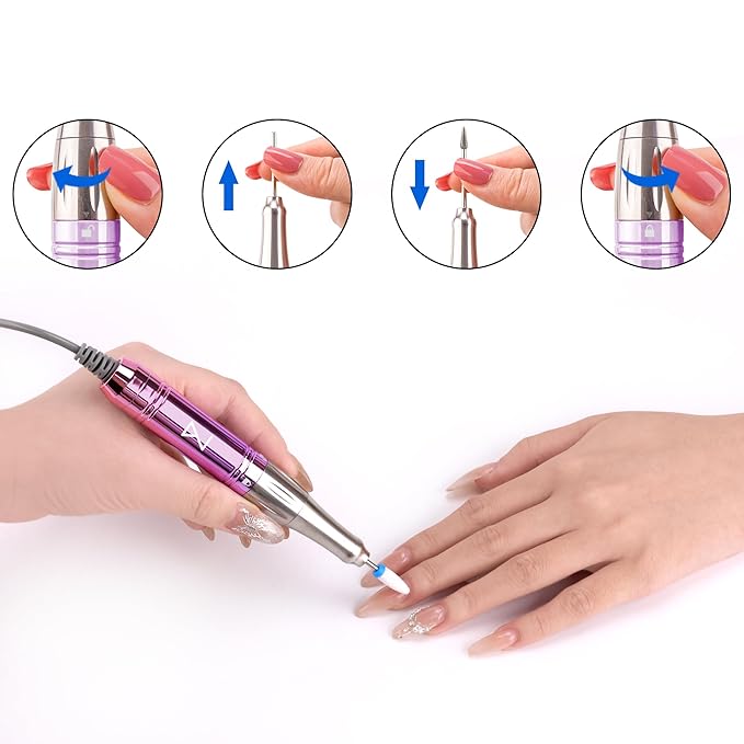 M Mase- Professional Nail Drill Machine - Coreless 2-in-1 Nail File - Electric, Cordless, 35000 RPM, HD Display - Electric Nail Drill for Professional & Home Use (Pink Gold)-Velvo Beauty