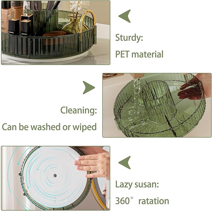 Rotating Makeup Organizer for Vanity, High-Capacity Skincare Clear Make Up Storage Perfume Organizers Cosmetic Dresser Organizer Countertop 360 Spinning (Green, New-3 Tier)-Velvo Beauty