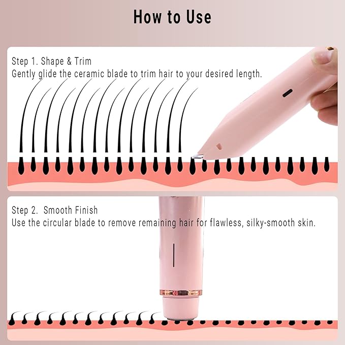 2-in-1 Bikini Trimmer for Women, Bikini Shaver with Dual Heads, Painless Body and Facial Hair Removal, Rechargeable Cordless Electric Razors for Face Chin Pubic Underarm Legs, IPX7 Waterproof, Pink-Velvo Beauty
