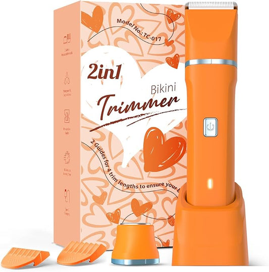 Facial Hair Removal for Women - Waterproof 2 in1 Rechargeable Eyebrow Facial Trimmer and Bikini Trimmer for Women, Painless Face Electric Razor/Shaver for Lip, Arms, Face, Peach Fuzz-Velvo Beauty