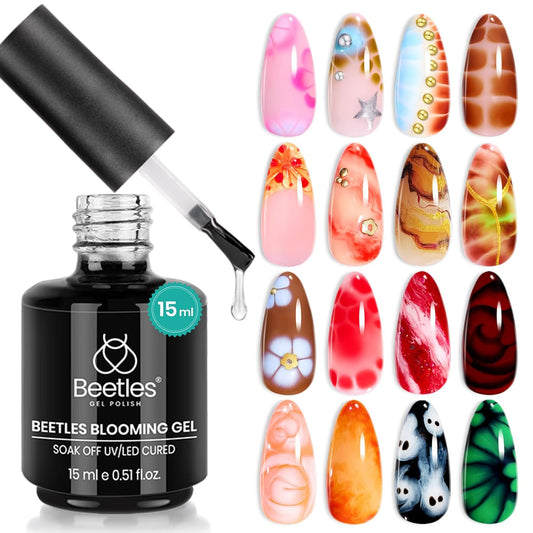 Beetles Blooming Gel 15ml Clear Uv Led Blossom Fall Halloween Nails Gel Polish for Spreading Effect Marble Natural Stone Watercolor Floral Print Soak off Diy Nail Art Design Manicure Gift for Women-Velvo Beauty