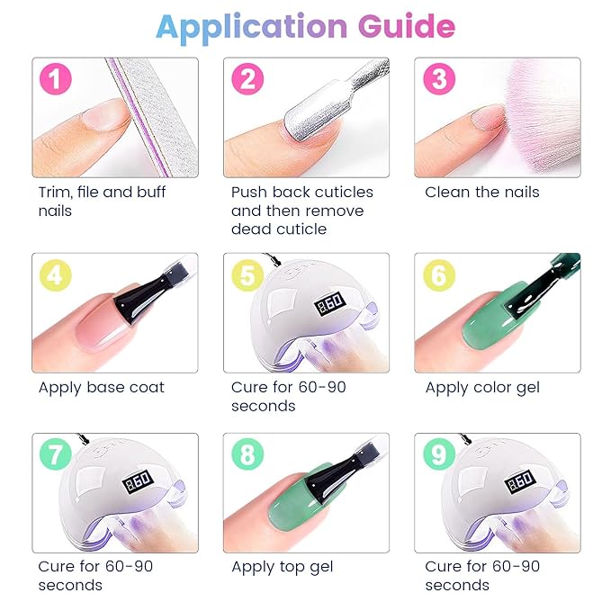 RARJSM Colorful Stained Glass Gel Nail Polish Set 6pcs Clear Crytal Blue Green Yellow Orange Red Neon Pink Series Transparent Sheer Amber Milky Gel Varnish LED UV Curing Requires French Manicure-Velvo Beauty