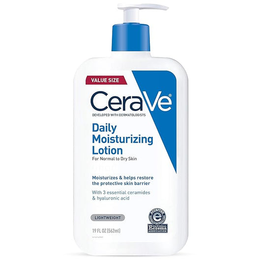 CeraVe Daily Moisturizing Lotion for Dry Skin, Body Lotion & Face Moisturizer with Hyaluronic Acid and Ceramides, Daily Moisturizer, Fragrance Free, Oil-Free, 19 Ounce-Velvo Beauty