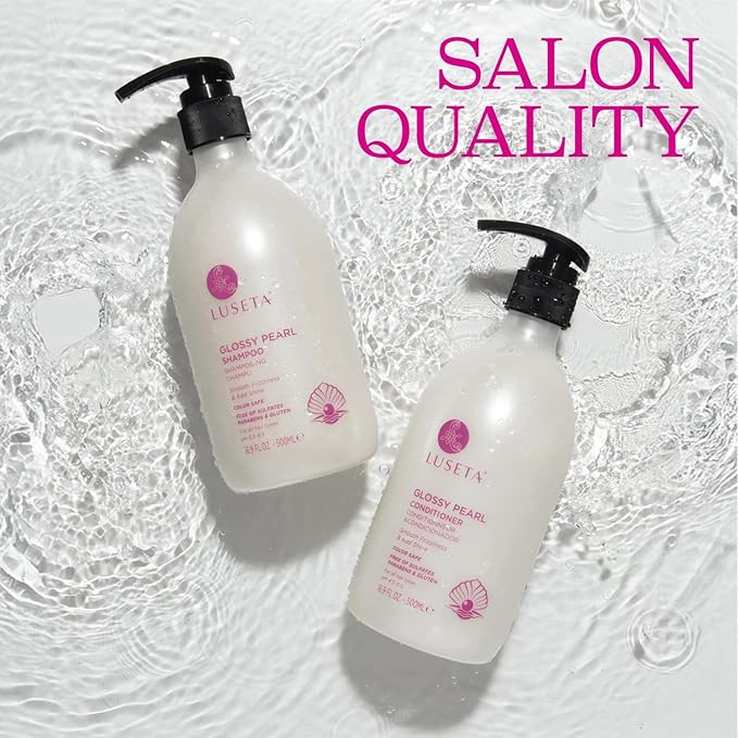 Luseta Glossy Pearl Shampoo and Conditioner Set Smooth & Moisturize, Fight Frizziness and Add Shine,Hydrating for Damaged Hair, Detangle,Nourish Strands,Paraben Free, Sulfate Free,16.9oz-Velvo Beauty
