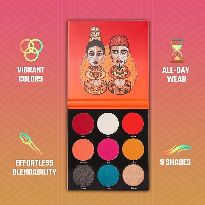 Juvia's Place Palette The Festival - Bold Coral, Red, Glittery Neutrals, Shades of 9, Bold and Fiery Palette, Pigmented Makeup Palette Eye Color & Shine-Velvo Beauty