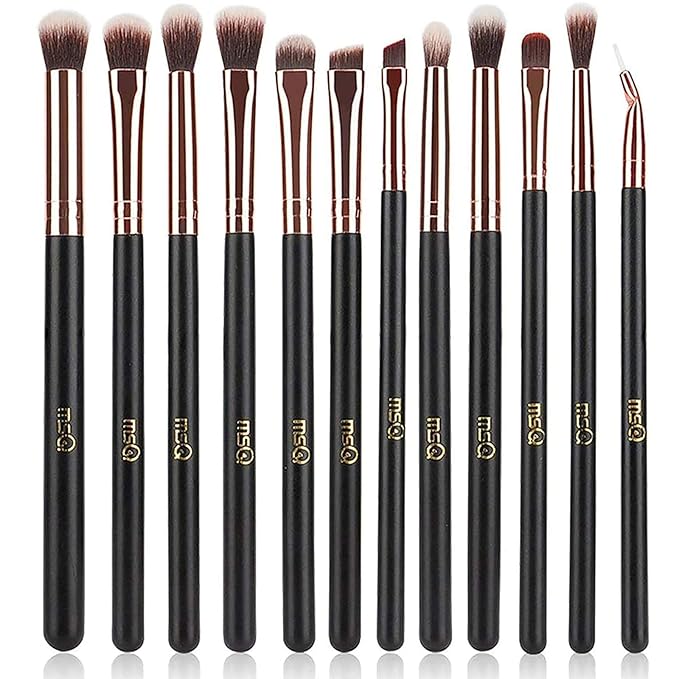 MSQ Eyeshadow Brushes 12pcs Eye Make Up Brush Set with Bag (PU Leather Pouch) Soft Synthetic Hairs for Eyeshadow, Eyebrow, Eyeliner, Blending, Best Gifts - Rose Gold-Velvo Beauty