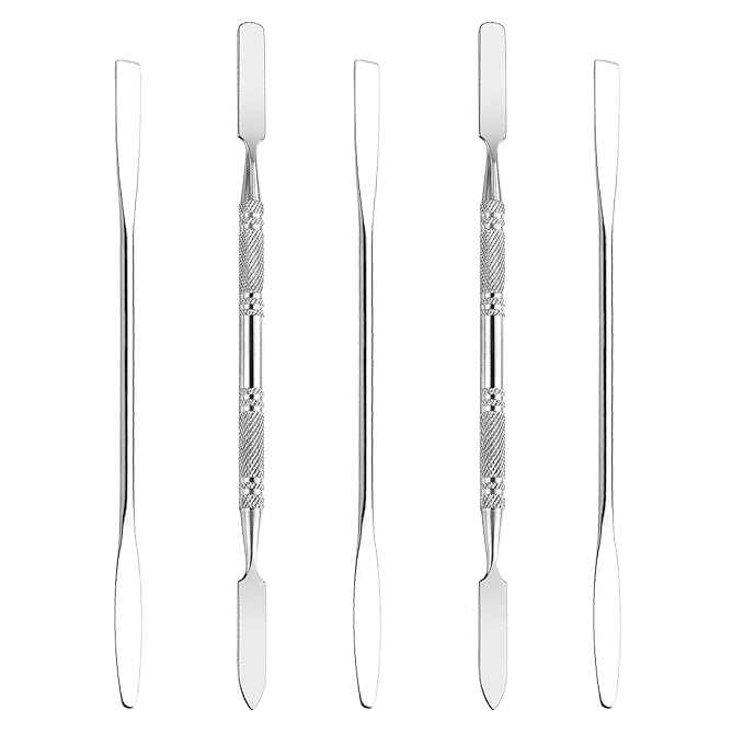 5Pcs Makeup Spatula tool metal Set Professional Beauty Stainless Steel Cosmetics Mixer Long Metal Spatula Depotting Mixing Tool (#1+#2)-Velvo Beauty