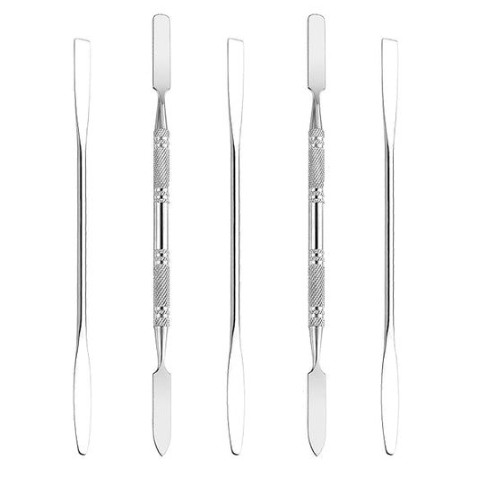 5Pcs Makeup Spatula tool metal Set Professional Beauty Stainless Steel Cosmetics Mixer Long Metal Spatula Depotting Mixing Tool (#1+#2)-Velvo Beauty