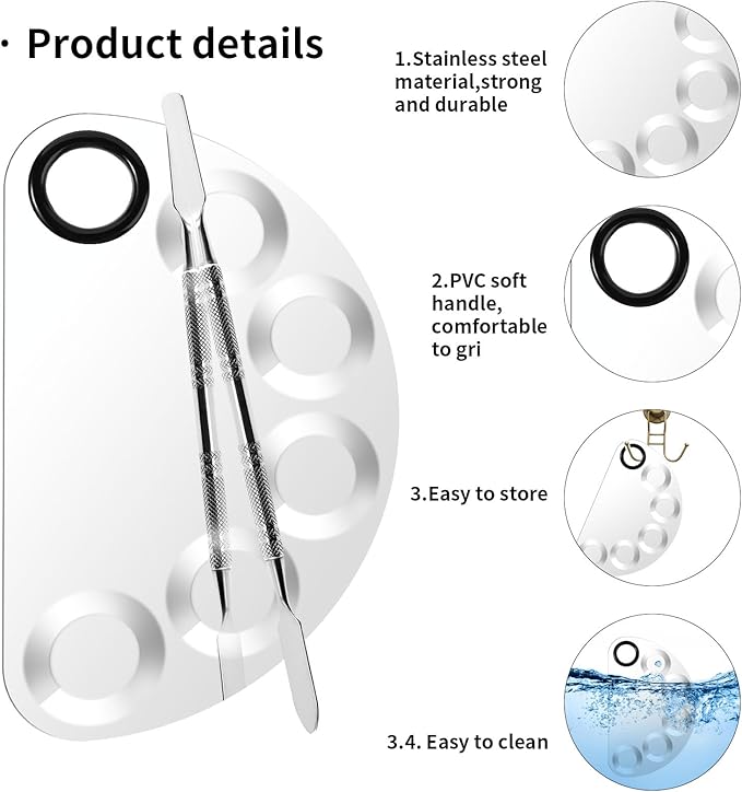Makeup Mixing Foundation Palette Tools - Stainless Steel Nail Art Palette with Makeup Foundation Spatula Professional Cosmetic Mixing Makeup Palette Tray for Eye Shadow Eyelash Lipsticks Nail Art-Velvo Beauty