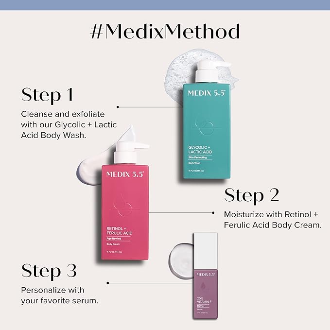 Medix 5.5 Retinol Body Lotion Firming Moisturizer | Crepey Skincare Treatment | Retinol Body Cream | Anti Aging Firming Cream For Women Targets Look Of Crepe Skin, Wrinkles, & Sagging Skin, 15 Fl Oz-Velvo Beauty