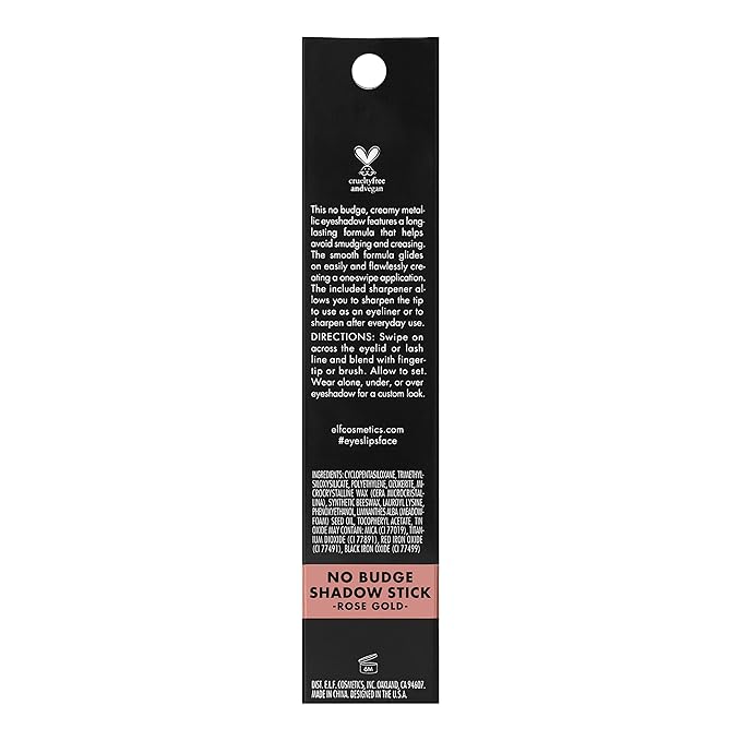 e.l.f. No Budge Shadow Stick, Long-Lasting Cream Eyeshadow Stick For High-Pigment, Metallic Color, Vegan & Cruelty-Free, Rose Gold-Velvo Beauty