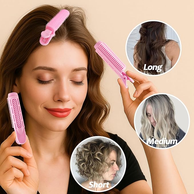 4PCS Volumizing Hair Clips for Root Lift & Volume - Instant Bangs Roller Clips for Effortless Curls & Lift - Velcro Rollers For Hair - Hair Rollers For Women - Pink-Velvo Beauty