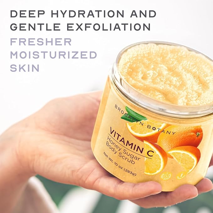 Brooklyn Botany Vitamin C Honey Sugar Scrub for Body 10 oz – Deeply Hydrating and Gently Exfoliating Body Scrub for Women and Men – Moisturizing and Nourishing the Skin-Velvo Beauty