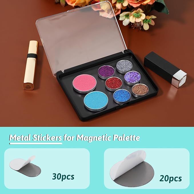 Empty Magnetic Makeup Palette Set, 1pc Magnetic Makeup Palette+ 20PCS Round Adhesive Metal Stickers + 30PCS Square Adhesive Metal Stickers for DIY Eyeshadow Blush-Velvo Beauty