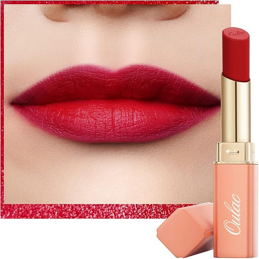 Oulac Red Creamy Matte Lipstick, Soft Satin Finish Lipsticks for Women with Moisturising Formula, Rich Color, Highly Pigmented Enriched with Rose Oil, Vegan & Cruelty-Free| 3.6g (Y09)-Velvo Beauty