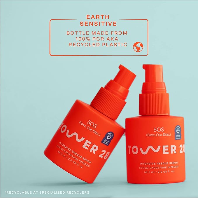 Tower 28 SOS Intensive Rescue Serum for Sensitive Skin, Hypochlorous Acid Skin Care, Helps Reduce Face Redness, Safe for All Skin Types, 2 FL Oz-Velvo Beauty