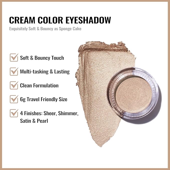 Oulac Shimmer Cream Eyeshadow also for Highlighter Blendable Eye Shadow Waterproof&Long Lasting with Moisturizing Formula Soft Shimmer Eye Make-up,Vegan & Cruelty-Free,6g 23-Velvo Beauty