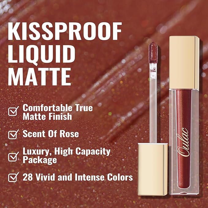 Oulac Matte Liquid Brown Lipstick for Women, Long Lasting Lipstick Waterproof Lip Stain, No Transfer, Creamy High Pigmented Formula with Rose Oil, Vegan & Cruelty-Free,Brown M03-Velvo Beauty