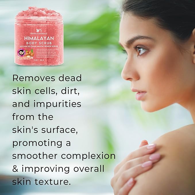 Natural Himalayan Salt Body Scrub - with Lychee Oil and Snail Mucin, Exfoliating Salt Scrub to Exfoliate & Moisturize Skin, Deep Cleansing - 11 oz-Velvo Beauty
