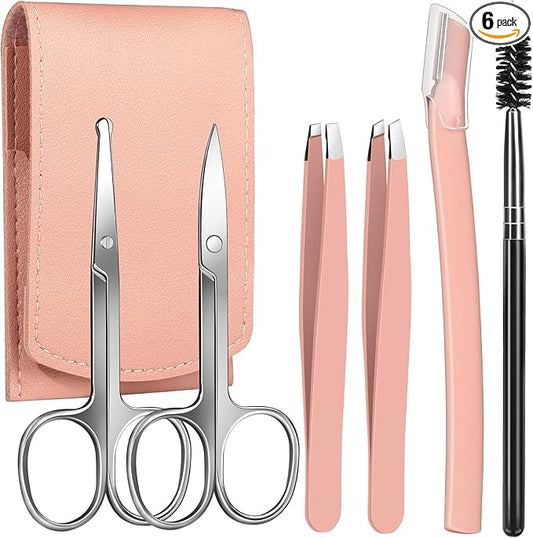 FANDAMEI Eyebrow Kit with Leather Case - Eyebrow Scissors, Tweezers, Razor, Brush for Women & Men - Facial Hair & Ingrown Hair Removal-Velvo Beauty
