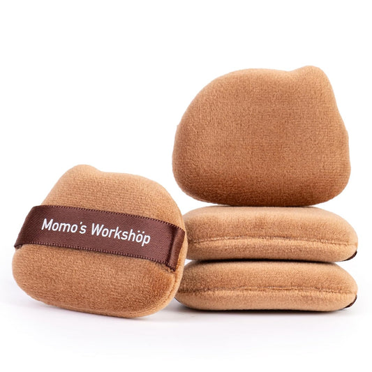 Single-Ear Short Plush Puff,Brown Velvet Powder Puff, 85° Pointed Tip for Highlighting & Full-Face Setting,3pcs Plush Puffs & Storage Case-Velvo Beauty