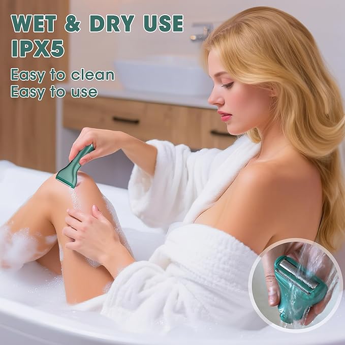 Karrte 6-in-1 Electric Razor for Women's Pubic Hair, Painless Body Shaver and Facial Epilator, Hair Removal for Face, Bikini Trimmer for Women's Private Area Green-Velvo Beauty