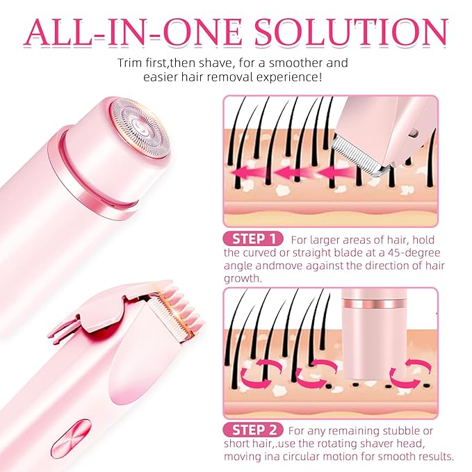 Bikini Trimmer for Women, 2 in 1 Electric Razors for Women, Dermave Bikini Shaver, IPX7 Waterproof & Easy Cleaning, Ceramic Blade, 120 Min Cordless Runtime, Ultra Low Silent (Pink).-Velvo Beauty