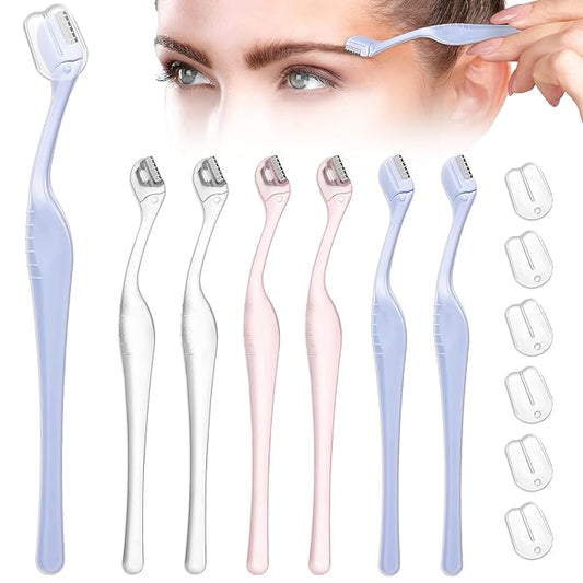 6Pcs Eyebrow Razor Mini Eyebrow Razor Trimmer Female Face Shaver Lip Hair Remover with Precision Cover Small Shaver for Women Makeup Face Care Tools(Clear, Clear Purple, Light Blue)-Velvo Beauty