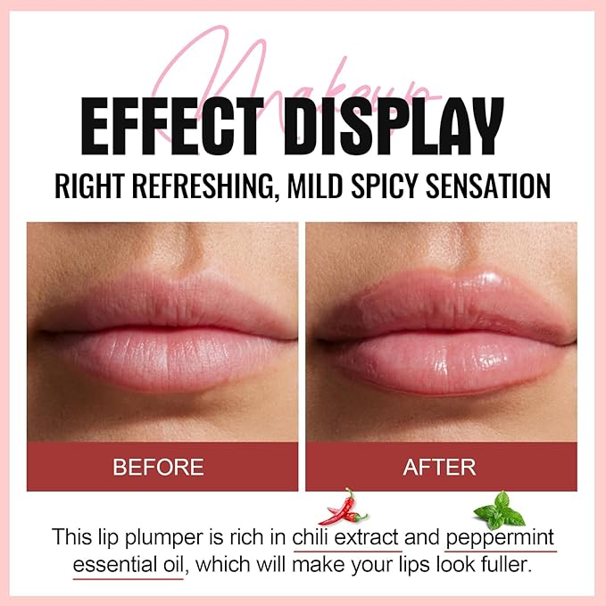 Natural Spicy Lip Plumping Booster Lip Plumping Oil,Lip Plumper Gloss, Ultra-Hydrating & Nourishing Plump and Pout Lip Plumper, Glossy Finish Fuller Lip Plumping Lip Gloss for Women Girls(3PC)-Velvo Beauty