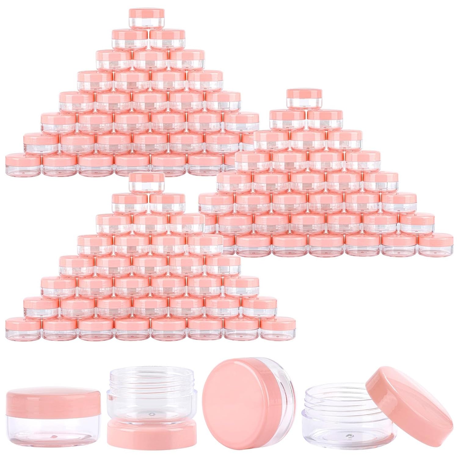 100 Count Sample Containers with Lids, 10 Gram Small Plastic Makeup Jars Lip Scrub Cosmetic Container - Pink-Velvo Beauty