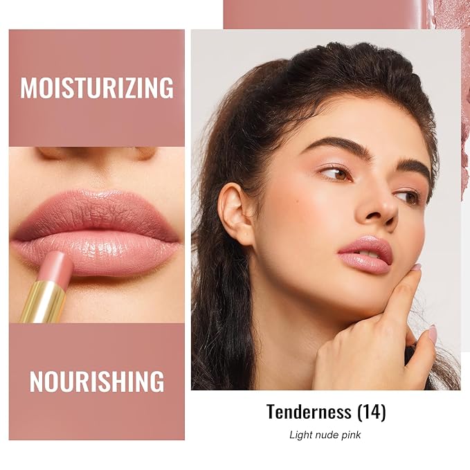 Oulac Moisturizing Shine Mauve Pink Lipstick for Women - 2 in 1 Glossy Light Pink Tinted Lip Balm, Hydrating Winter Lipstick for Dry Lips,Shine Juicy Finish Vegan 2.2g/0.07oz (14)-Velvo Beauty