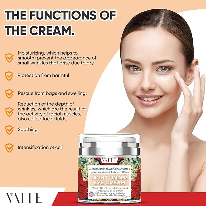 Under Eye Cream with Collagen, Retinol, Caffeine, Avacado Hyaluronic Acid & Hibiscus Honey for Night and Day with Vitamin B5, E for Puffiness Circles Anti Aging Eye Bags and Anti Wrinkle-Velvo Beauty