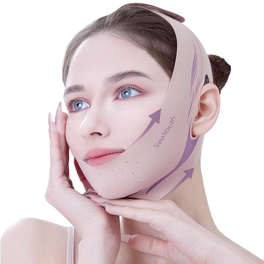 V Line Lifting Mask Chin strap for sleeping, Reusable Face Slimming Strap, V Line Mask, Face Lift Prevent Sagging, V Line Lifting Mask for Women,Jaw Exerciser,Pink-Velvo Beauty