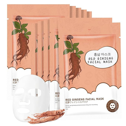 10Pack Sheet Face Masks Skincare for All Skin Types, Moisturizing Hydrating Face Masks Suitable for Sensitive Skin, Red Ginseng Face Masks for Wrinkles, Fine-Lines, Firmness and Elasticity-Velvo Beauty