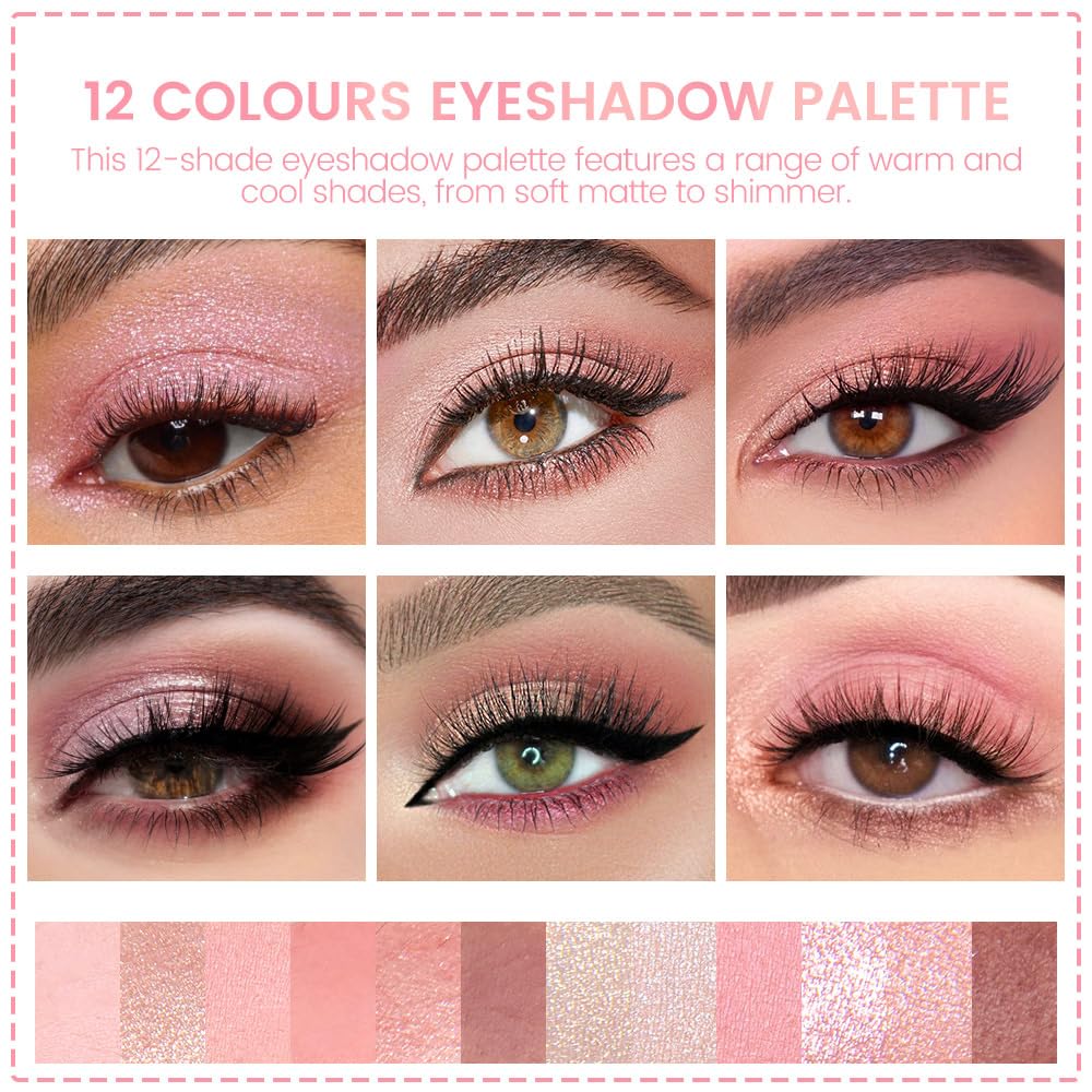 AMY'S DIARY 12Color Matte Shimmer Light Pink Eyeshadow Palette, Long-Lasting, and Highly Pigmented Eye Shadow. Elevate Your Eye Makeup– Unleash Your Unique Style-Velvo Beauty