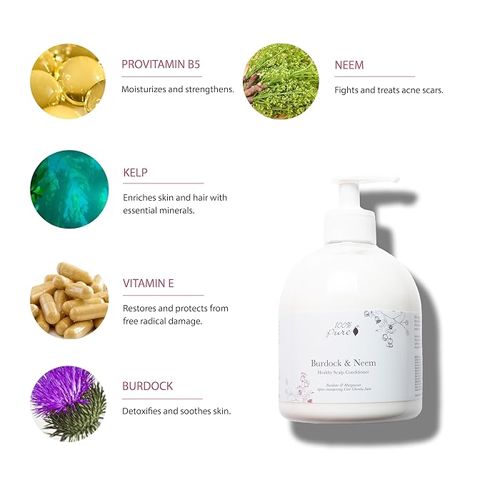 100% PURE Healthy Scalp Conditioner Purifying Burdock & Neem for Dry Damaged Hair Replenishing Itchy Flaky Scalp Hydration for Women & Men - 16 Fl Oz-Velvo Beauty