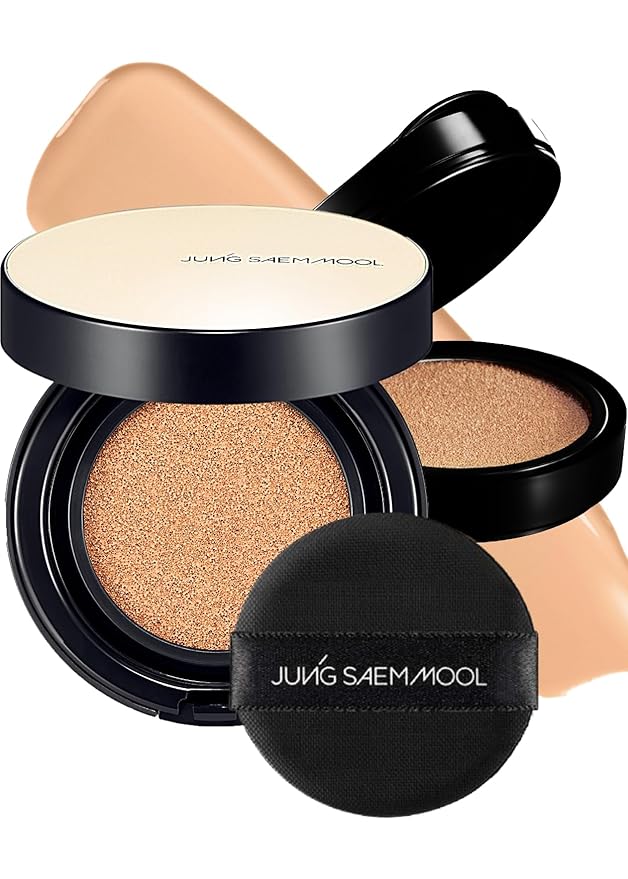 JUNG SAEM MOOL Essential Skin Nuder Longwear Cushion 0.98 Fl Oz (Medium), Refill Included, 24H Lasting Cushion Foundation with High Coverage, Semi-Matte Natural Finish, Korean Foundation Makeup-Velvo Beauty