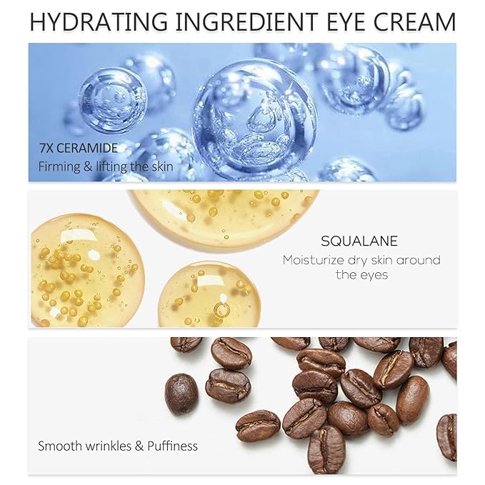 Ceramide Under Eye Cream, Hydrating Eye Cream, Eye Wrinkle Cream With Massage Head, Eye Cream Anti Aging, Dark Circle Eye Cream For Women & Men, eye moisturizer For All Skin Type-Velvo Beauty