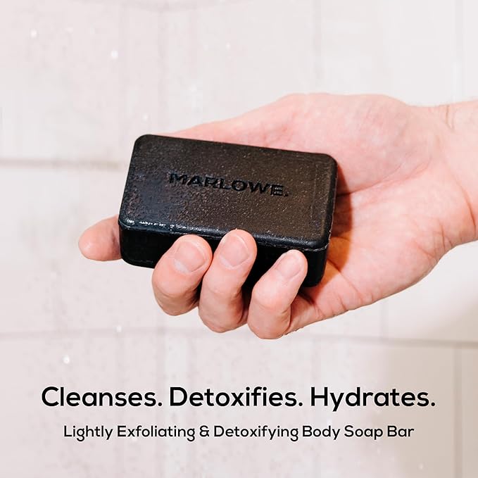 MARLOWE. No. 106 Charcoal Soap 7 oz, Body Bar Soap for Men, Cleansing, Purifying & Hydrating with Natural Extracts, Shea Butter, Olive Oil & Green Tea Extracts, Fresh Woodsy Scent-Velvo Beauty