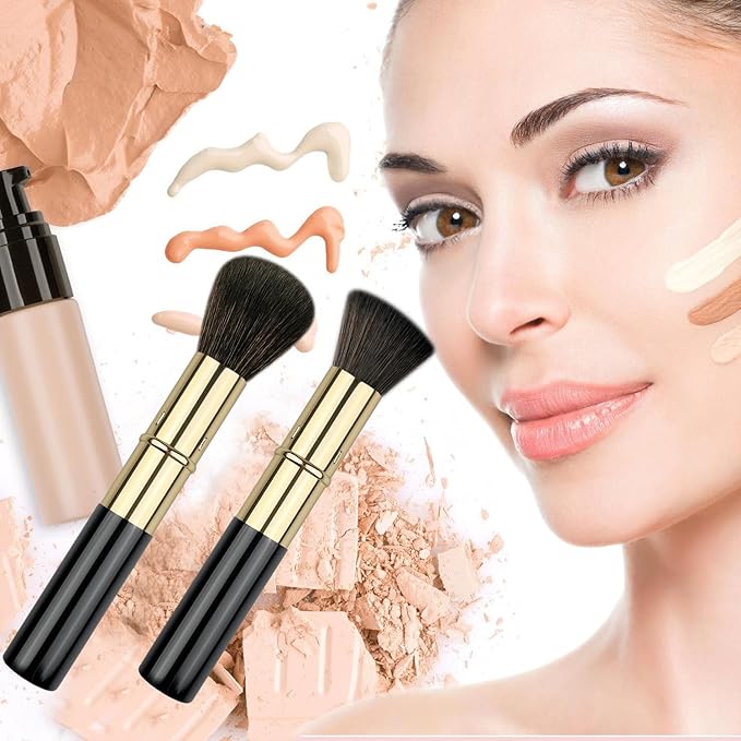 Retractable Kabuki Makeup Brushes 2 Pcs, Powder Brush/Foundation Brush/Blush Brush for Foundation, Powder Blush, Bronzer, Buffing, Liquid, Cream, with Cover-Velvo Beauty