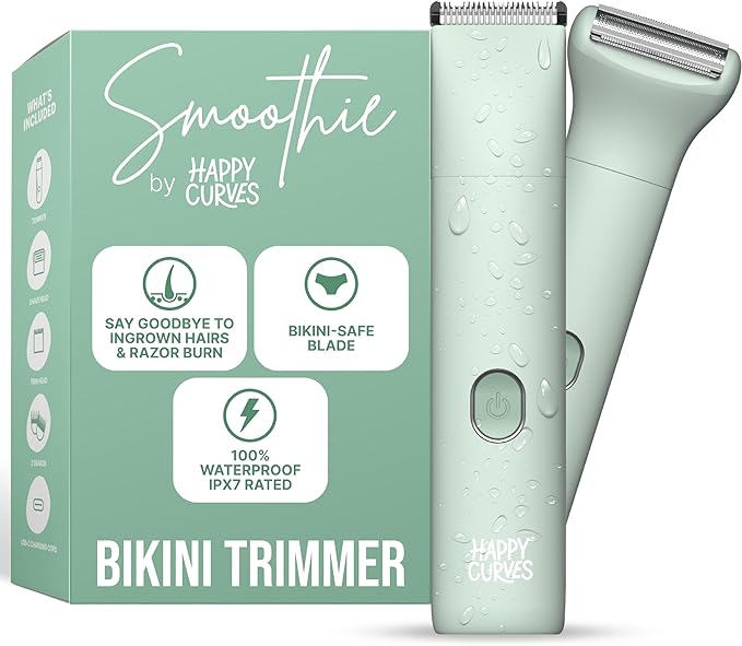 Smoothie Bikini Trimmer - Electric Razor for Women, Waterproof Hair Groomer with Adjustable Guards, Personal Shaver for Pubic Hair, Ladies Intimate Shaver and Body Trimmer (Mint)-Velvo Beauty