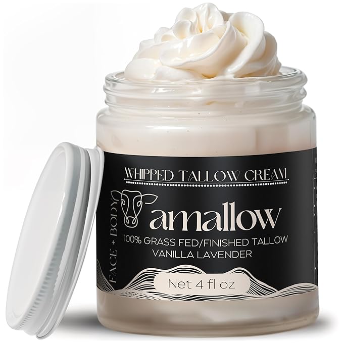 Amallow 100% Grass Fed Beef Tallow for Skin Care - Face + Body - Whipped Moisturizer - Natural Lotion, 4 FL. oz. (Vanilla Lavender)-Velvo Beauty