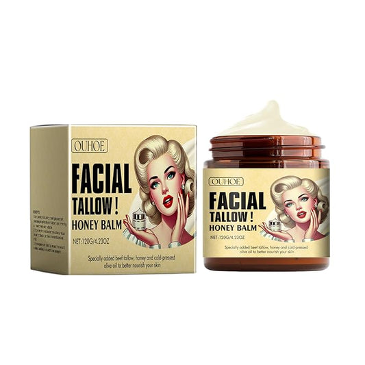 Whipped Beef Tallow and Honey Balm,Beef Tallow for Skin,Tallow Face Moisturizer,Tallow and Honey Balm,Grass Fed Grass Finished Face Cream (120G/1pcs)-Velvo Beauty