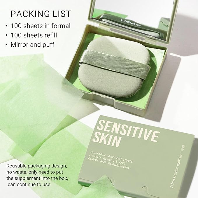 KYDA 200 Sheets Oil Blotting Paper with Mirror and Puff, Refills Included, Face Oil Absorbing Sheets, Oil Control Paper, Absorb Excess Oil, Makeup Friendly-Velvo Beauty