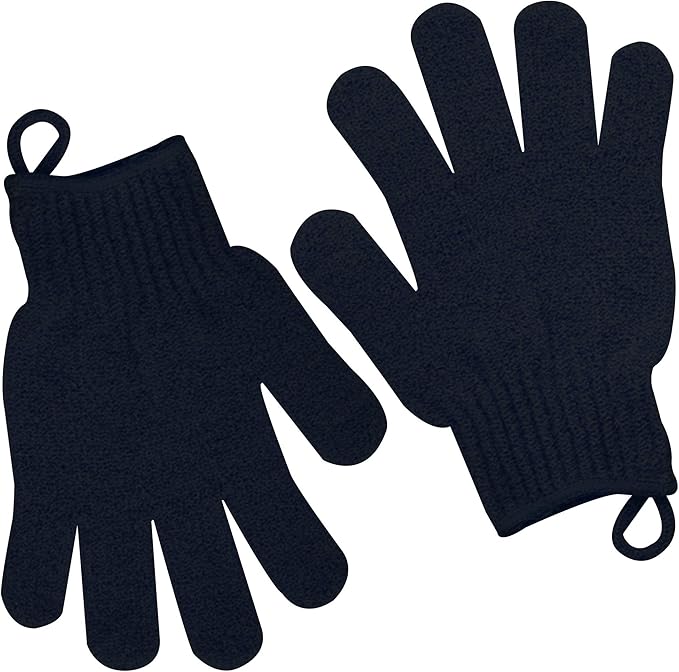 Exfoliating Glove with Hanging Loop - Bath Gloves 1 Pair Shower Gloves, Heavy Exfoliating Gloves for Men and Women Shower Gloves Body Wash Makes Skin Soft Healthy Body Exfoliating Gloves 1 Pair Black-Velvo Beauty