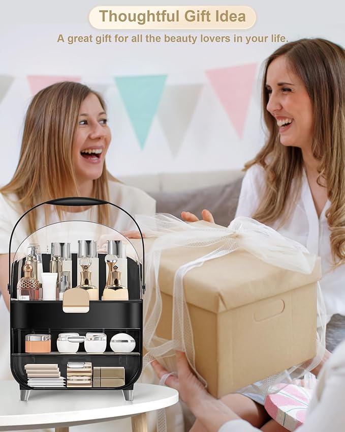 Makeup Organizer, Skincare Holder Bathroom Counter Organizer, Storage Box Cosmetic Display Cases, Teen Girl Gifts Trendy Stuff Make up Organizers for Vanity, Dresser, Countertop (black)-Velvo Beauty
