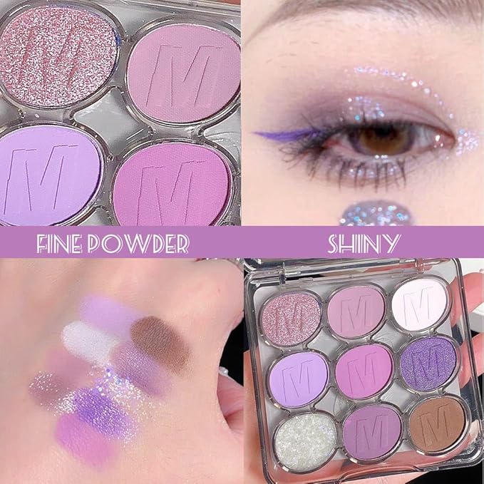 9 Colors Purple Grape Matte Shimmer Eyeshadow Palette for Eye Makeup,High Pigmented Brown Eye Shadow Primers Powder Palet de sombras de ojos-Velvo Beauty