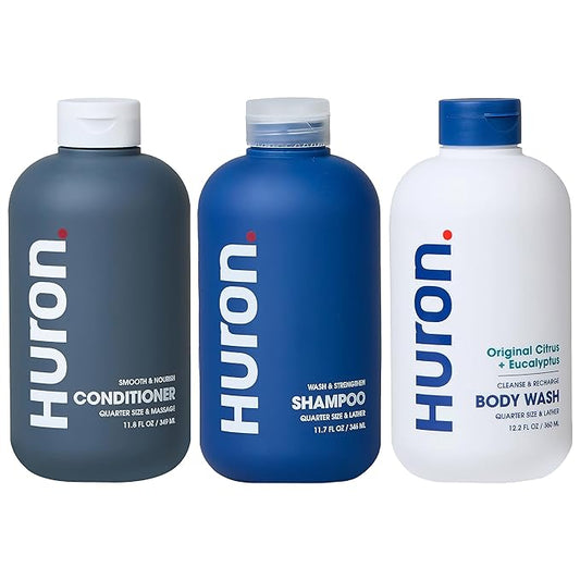 Huron Shower Kit - Shampoo, Conditioner, & Body Wash For Men - Citrus + Eucalyptus Scent - Hydrating & Nourishing Men's Shampoo & Conditioner-Velvo Beauty