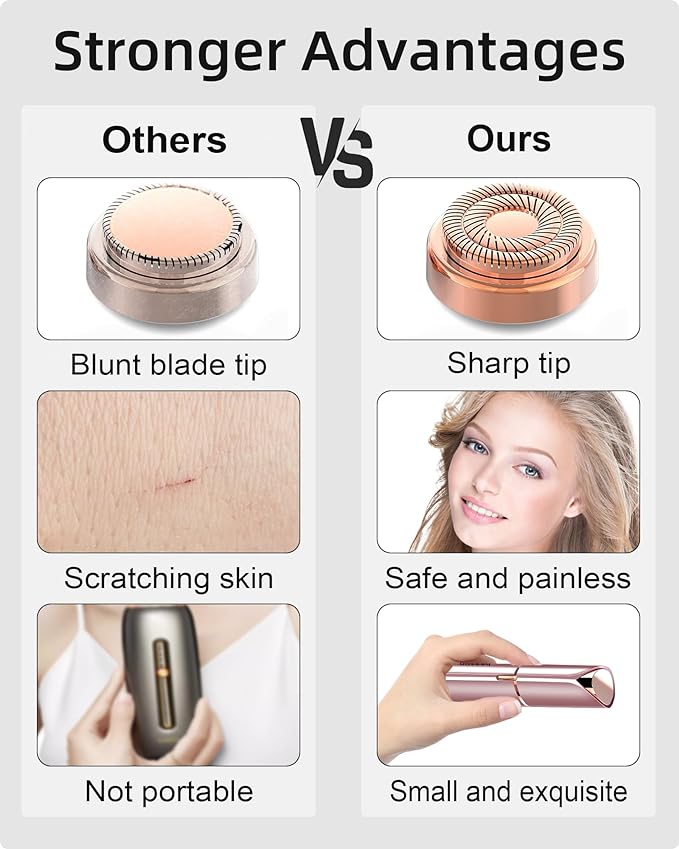 Facial Hair Removal for Women, Painless Womens Facial Hair Remover with 2 Replacement Heads, Lipstick-Sized, USB Rechargeable, Facial Hair Remover for Upper Lip,Chin,Peach Fuzz,Mustache (Pink)-Velvo Beauty